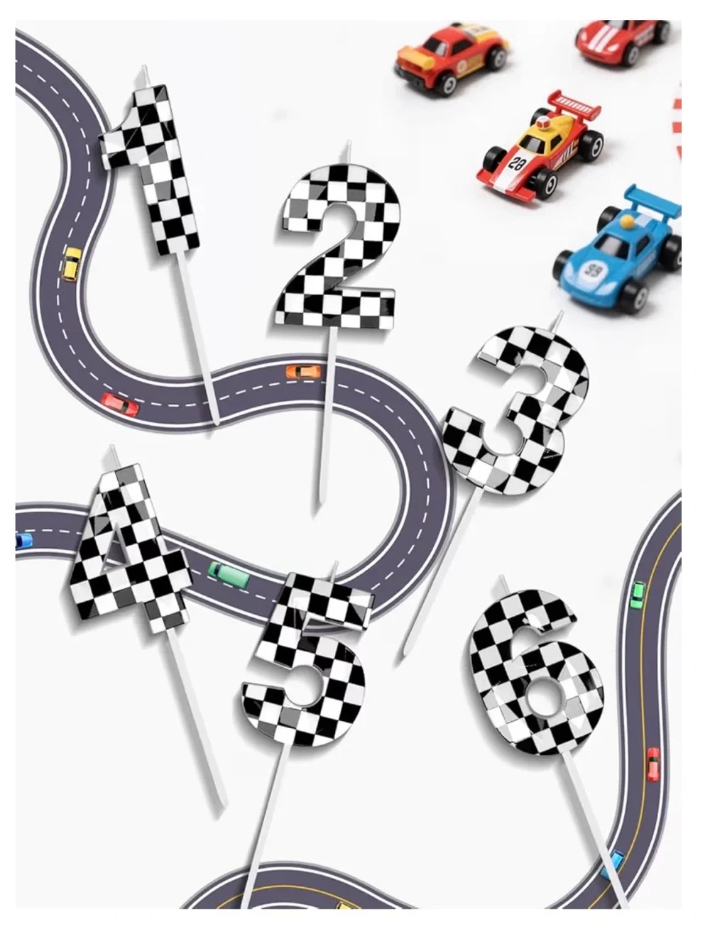 Racing Cars Themed Birthday Candle Number 5 Checkered 5, Black+White